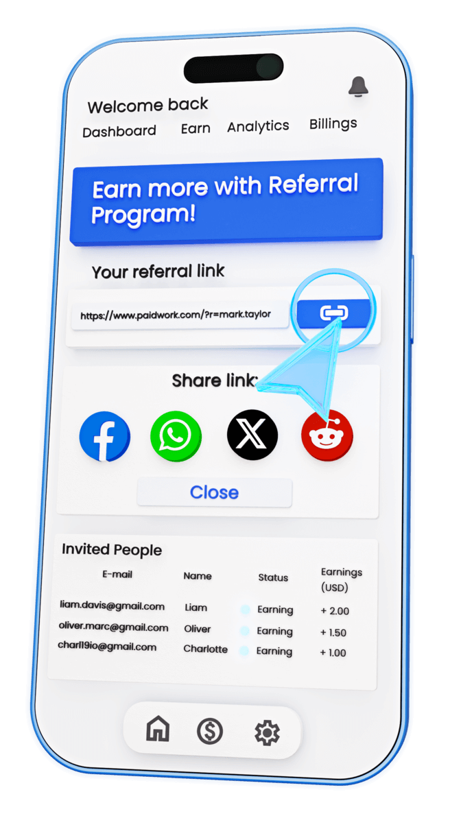 Invite people and earn - Referral program - Paidwork Resources | Step 1